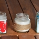 Homemade citronella candles in decorated mason jars